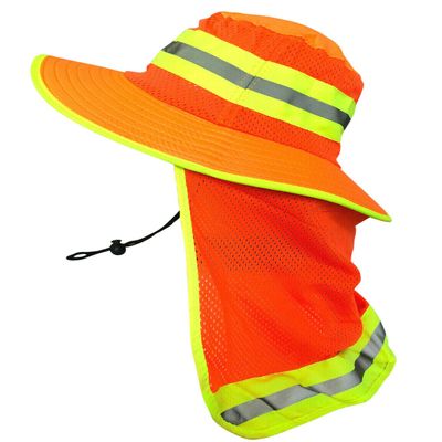 Men High Visibility Reflective Sun Hat with Neck Flap Wide Brim Boonie Hat Bucket Cap (1pc Neon Orange)