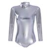 Womens Shiny Metallic Bodysuit Gymnastics Ballet Dance Leotard Long Sleeve Mock Neck Jumpsuit Romper Top Ballerina Workout Yoga Tights Unitard One Piece Thong Training Dancewear Costume Silver XL view 1