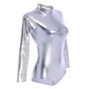 Womens Shiny Metallic Bodysuit Gymnastics Ballet Dance Leotard Long Sleeve Mock Neck Jumpsuit Romper Top Ballerina Workout Yoga Tights Unitard One Piece Thong Training Dancewear Costume Silver XL view 2