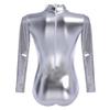 Womens Shiny Metallic Bodysuit Gymnastics Ballet Dance Leotard Long Sleeve Mock Neck Jumpsuit Romper Top Ballerina Workout Yoga Tights Unitard One Piece Thong Training Dancewear Costume Silver XL view 3