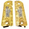 Gold Plated St. Jude Metal Grips for 1911 Full Size Government  Custom Ornamental Grip Panels with Ambi Cut Design and Matching Screws Included for Full Size Frames view 1