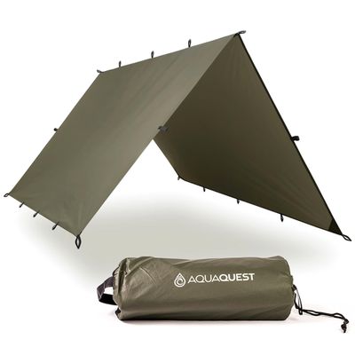 AquaQuest Defender Tarp  HeavyDuty Waterproof (20,000 mm) SeamTaped Rain Fly for Camping, Bushcraft & Survival  1310 Olive Drab
