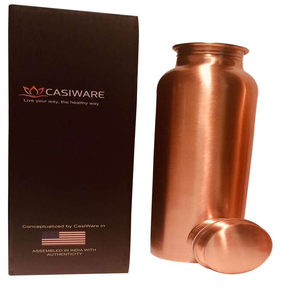 CasiWare Premium quality Pure Copper Water Bottle for Yoga, Outdoor, Sports, Outdoor, Daily use and Ayurveda health benefits (Copper, 750 ml)