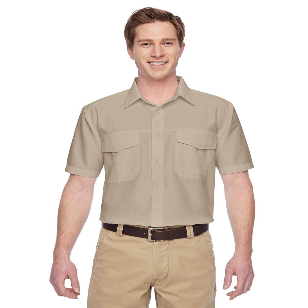 Harriton Men's Key West Short-Sleeve Performance Staff Shirt XS KHAKI