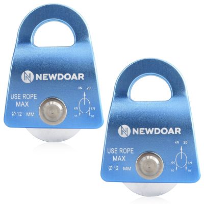 NewDoar Micro Mobile Single Pulley,20kN(4500 lb) Max Rope 1/2in for Rigging Arborist Climbing Rescue,CE Certified(20KN Blue 2pcs)