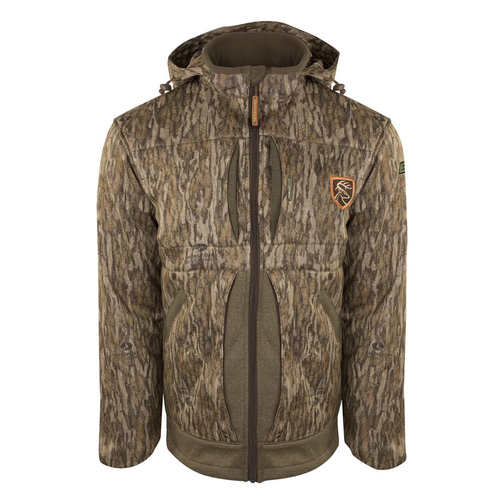 DRAKE Non-Typical Stand Hunter's Silencer Agion Active XL Warm Soft Quiet Durable Heavyweight Full-Zip Hooded Hunting Jacket, Mossy Oak Bottomland, 3X-Large