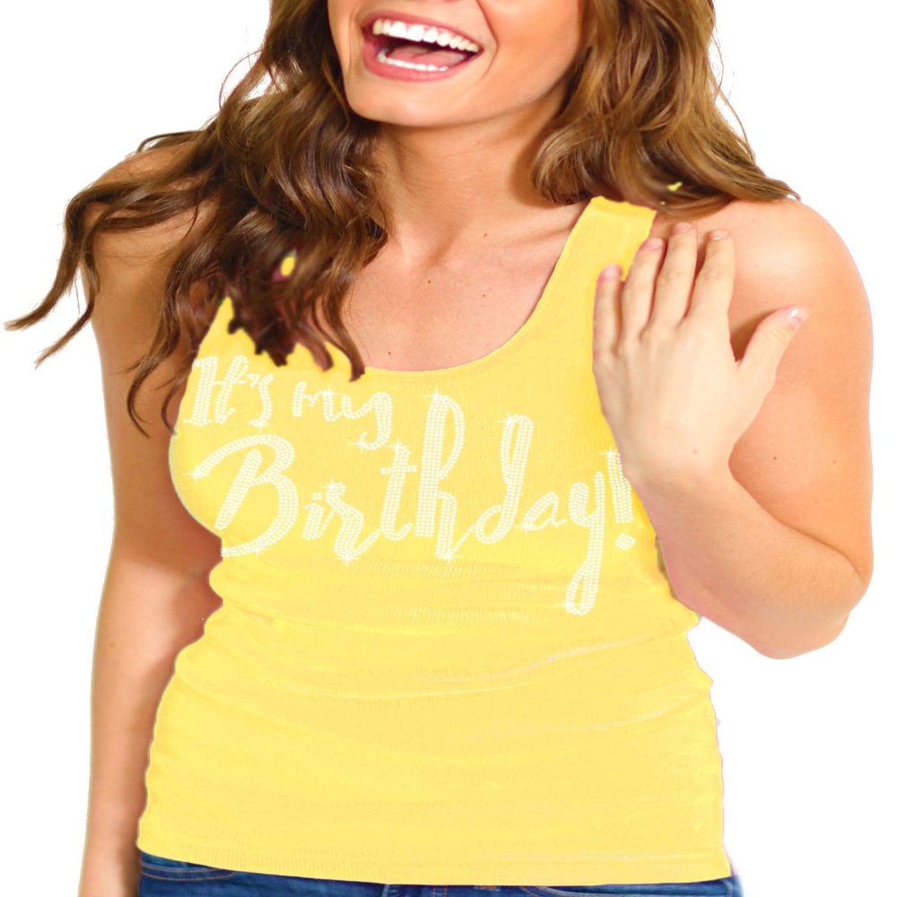 Birthday Shirts for Women - Rhinestone It's My Birthday! Tank Top - Medium - Yellow