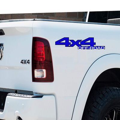 2 x Black and Blue 4X4 Off Road 2 Color Block Outline Vinyl Decals Fits Dodge Ram