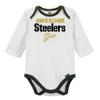 Gerber NFL Pittsburgh Steelers 3 Pack Bodysuit Footed Pant and Cap Registry Gift Set, black/white Pittsburgh Steelers, 0-3M view 2
