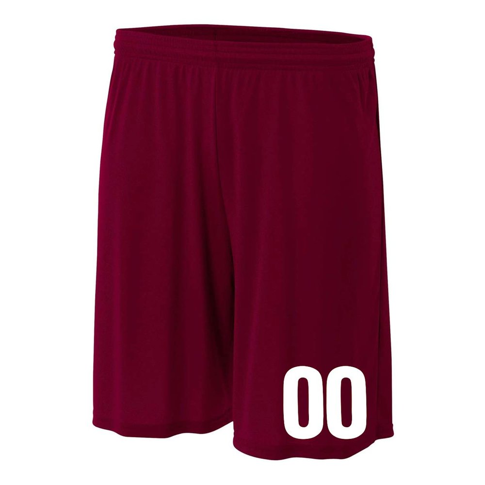 Add-On Performance Soccer Shorts with Free Numbers Youth X-Large in Maroon