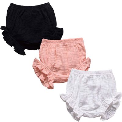 3PC Shorts Set Newborn Baby Girls Boys Pants Cotton Linen Blend Cute Floral Bloomer Triangle Shorts Diaper Cover (B White+Black+Pink,6-12 Months)