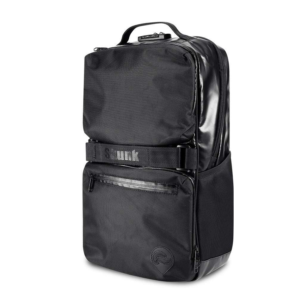 Skunk SoHo Backpack - Smell Proof - Weather Resistant - With Combination Lock (Black/Black Leather)