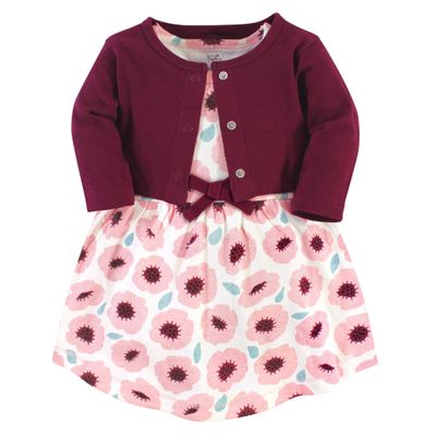 Touched by Nature Baby Girls' Organic Cotton Dress and Cardigan, Blush Blossom, 18-24 Months