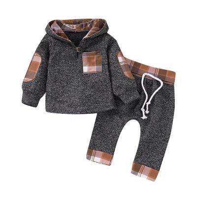 CETEPY Baby Boy Clothes Infant Hoodie Tops Outfit Long Sleeve Sweatshirt Plaid Pants 2pcs Set Khaki Plaid 12-18 Months