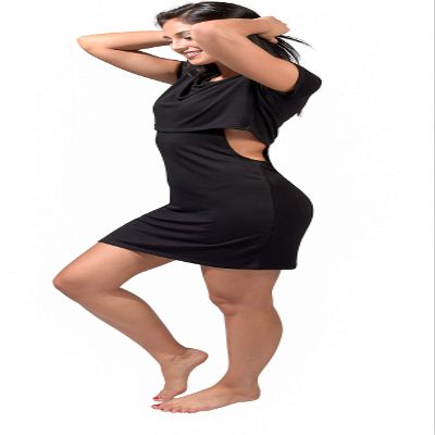 90 Degree By Reflex Womens Casual Lightweight Short Sleeve Mini Dress with Side Cut Outs - Black - Large
