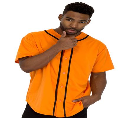 WEIV GEAR Mens Baseball Jersey  Button Down Short Sleeve T-Shirts Active Team Sports Uniforms Plain Tee Hipster Top STS0171 ORGBLK XL