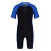 easyforever Kids Boys Girls One Piece Short Sleeve Zippered Swimwear Swimsuit Sun Protection Rash Guard Bathing Suit Blue&Black 3-4 view 1