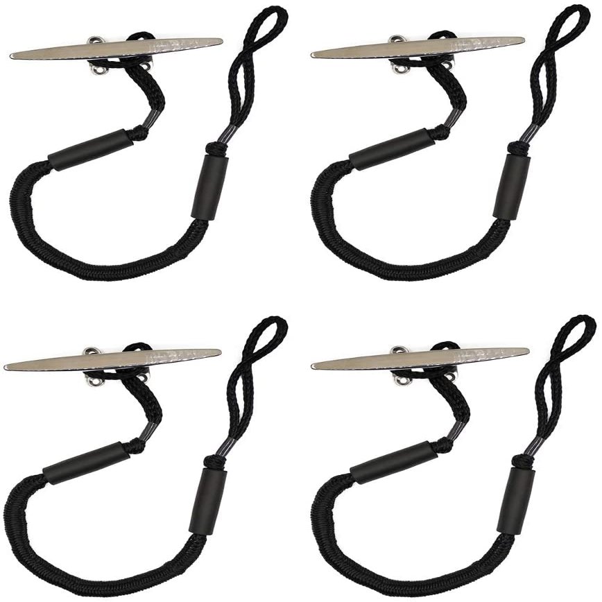 Bungee Dock Lines - Boat Accessories - 4 Feet Shock Cords Docking Rope Mooring Rope for PWC,Jet ski,Pontoon,Kayak,Canoe,Power Boat,Watercraft (Black)