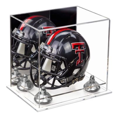 Better Display Cases Acrylic Mini - Miniature Football Helmet (not Full Size) Display Case with Mirror, Silver Risers and Clear Base (A003-SR)