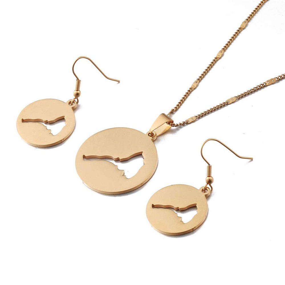 Eritrea Map Pendant Earrings Set Gold Color Map of Eritrean Jewelry