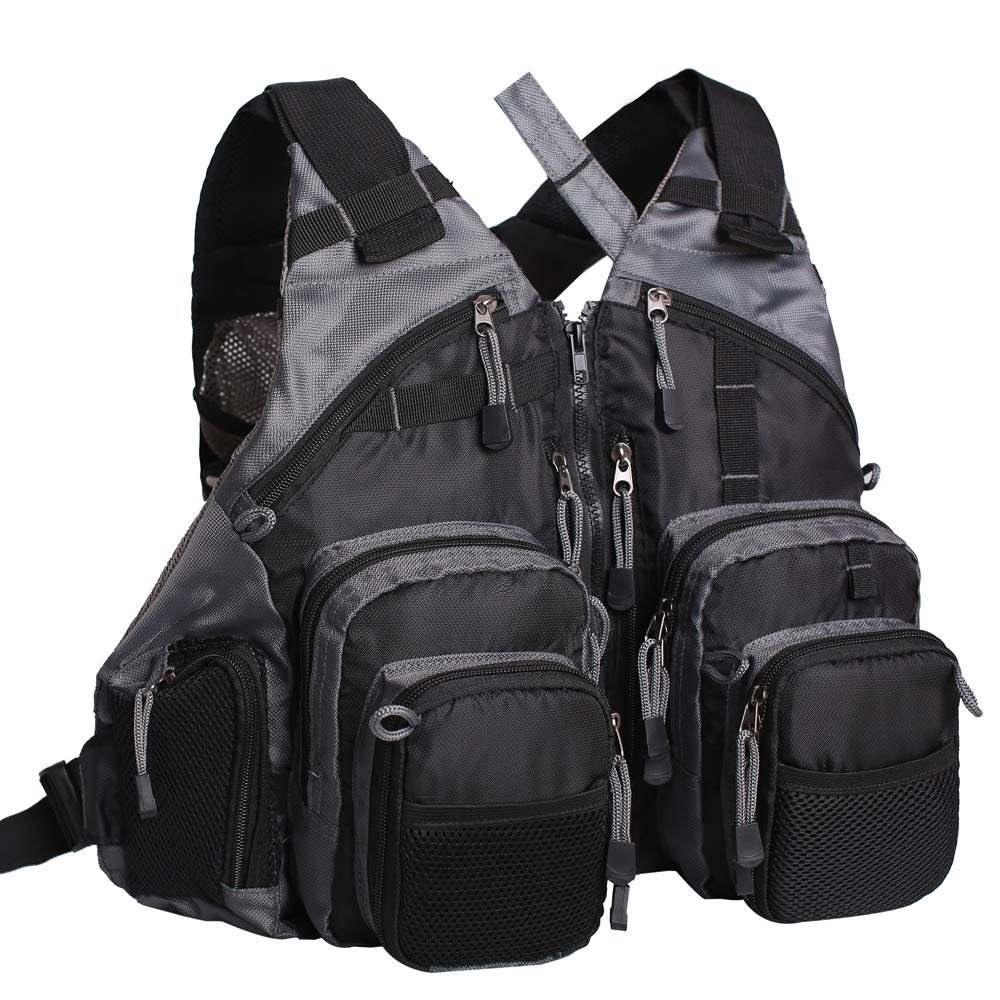 Waxaya Lightweight Fly Fishing Vest with Multi Pockets Adjustable Size Mesh Fishing Backpack for Men and Women (Black)