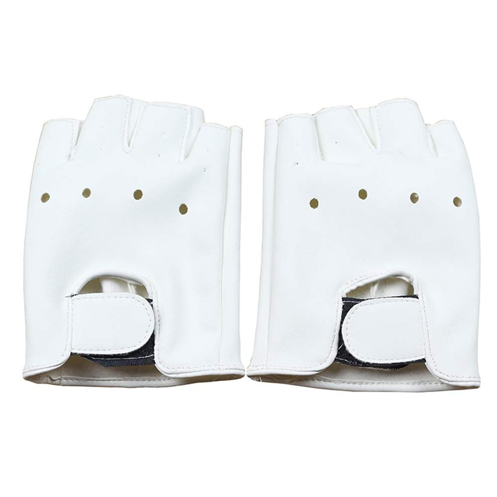 Long Keeper 4-11 Y Kids PU Leather Fingerless Gloves for Boys Girls Outdoor Sports Gloves (White)