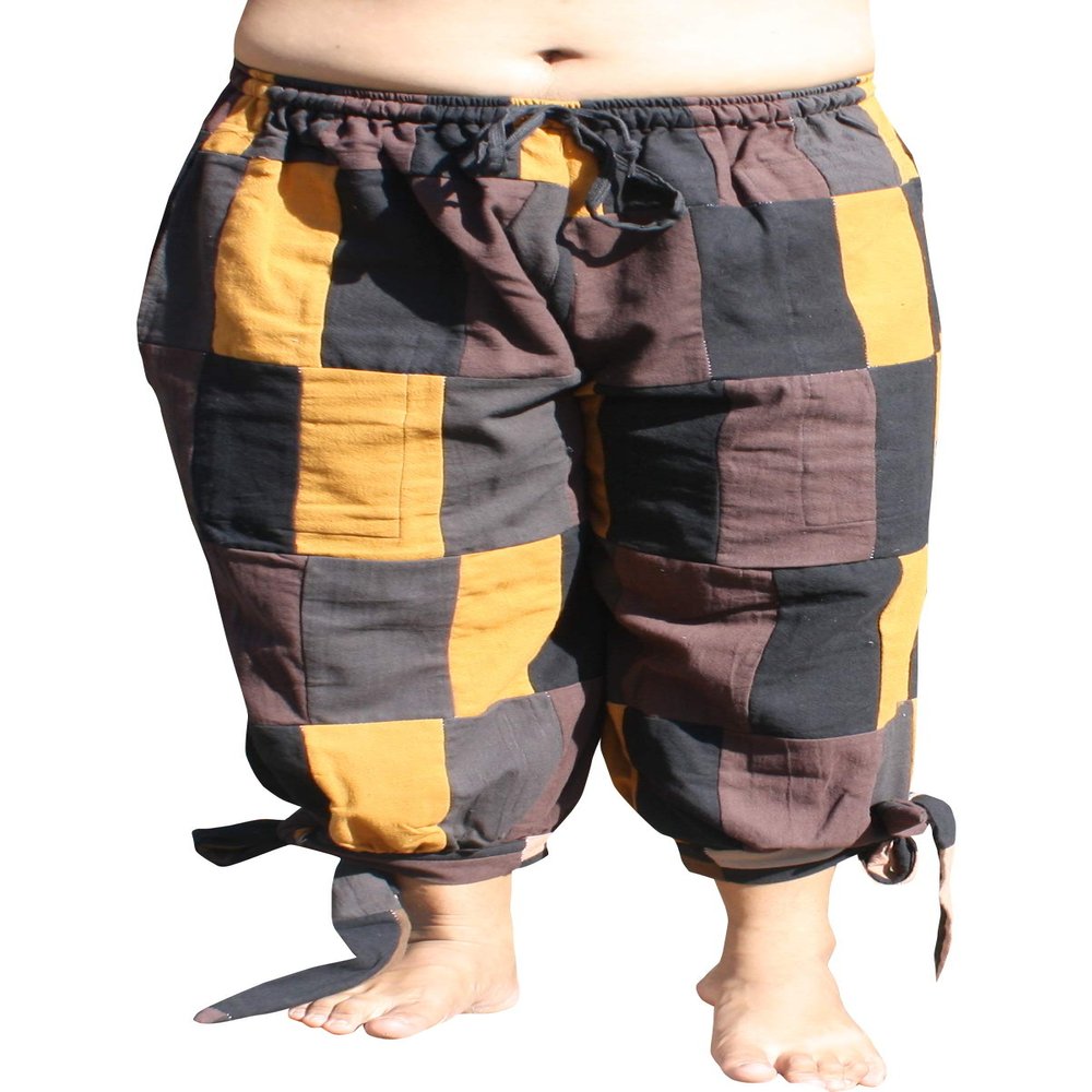 Svenine Renaissance Patchwork Warm Cotton Tied Leg PullString Pants, X-Large, Muang Patch - Multi Colors Black