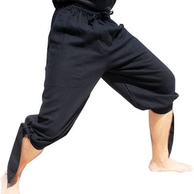 Svenine Side Tied Leg Warm Muang Cotton Buccaneer Pirate Swashbucker Pants, X-Small, Muang Cotton - Black