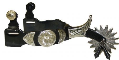Showman Black Steel Jingle Bob Spurs w/Silver Engraved Overlays