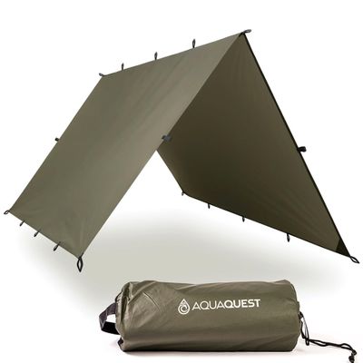 AquaQuest Safari Tarp  Lightweight Waterproof (5,000 mm) Seam-Taped Ripstop Rain Fly for Backpacking, Thru-Hiking & Hammock Camping  20x13 Olive Drab