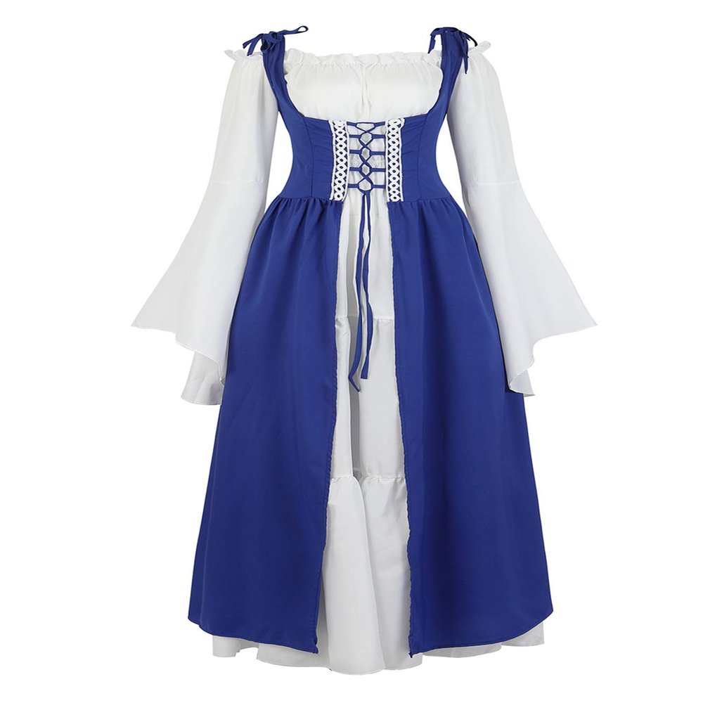 Grebrafan Women Renaissance Costumes Gothic Gown Chemise Peasant Medieval Long Dress (Large, Royal Blue)