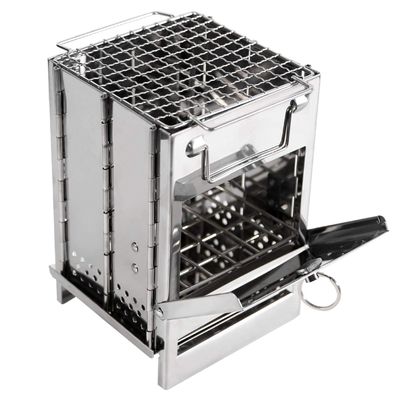 REDCAMP Wood Burning Folding Camp Stove Stainless Steel Grid, Portable Collapsible Backpacking Stove Survival Rocket Stove for Hiking Outdoor Tent Camping Picnic BBQ, Samll
