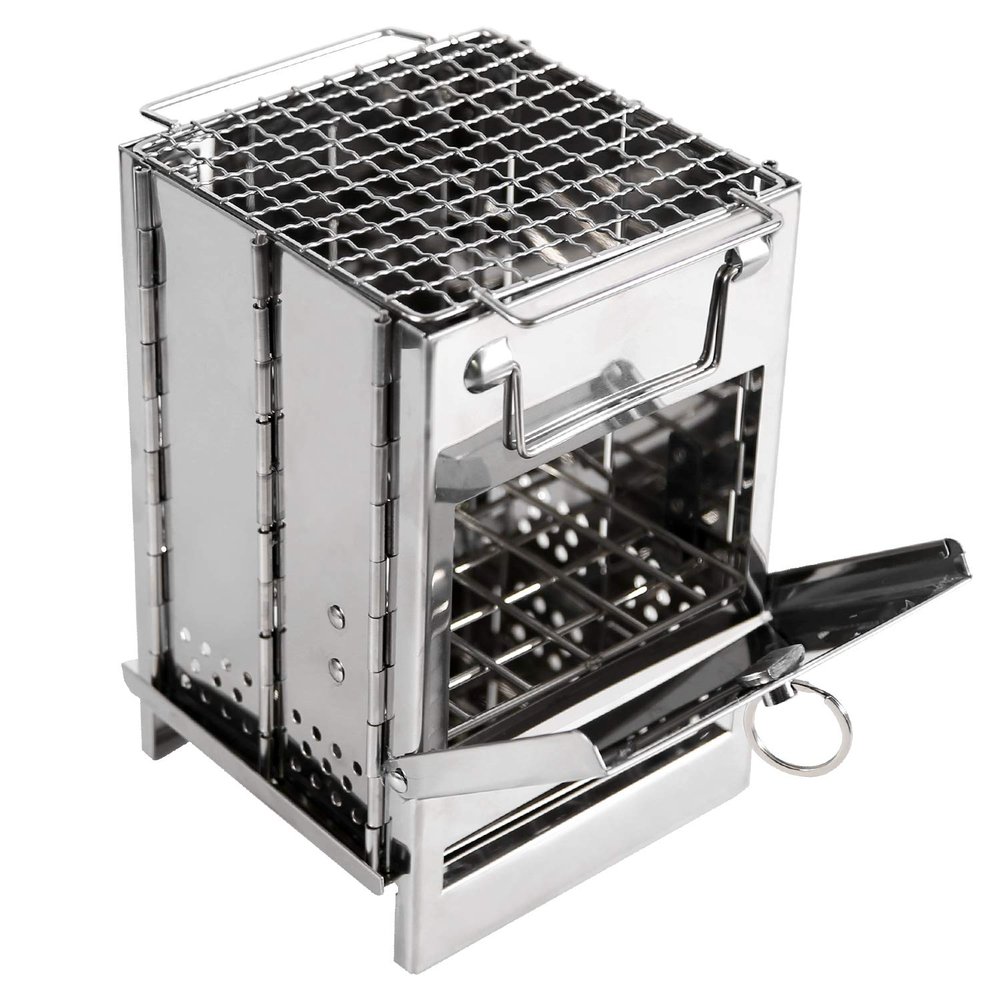 REDCAMP Wood Burning Folding Camp Stove Stainless Steel Grid, Portable Collapsible Backpacking Stove Survival Rocket Stove for Hiking Outdoor Tent Camping Picnic BBQ, Samll