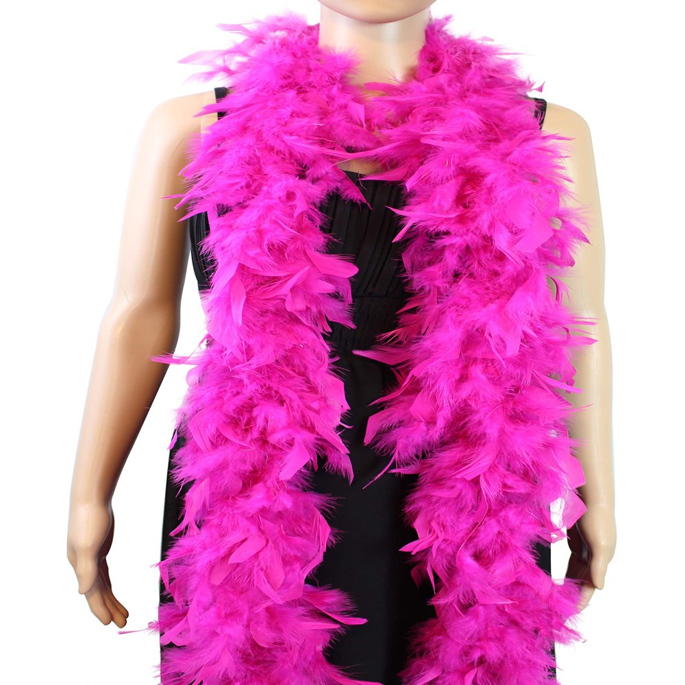 Flydreamfeathers 40 Gram 72" Long, Turkey Chandelle Feather Boa, Dancing Wedding Crafting Party Dress Up, Halloween Costume Decoration(hot pink)