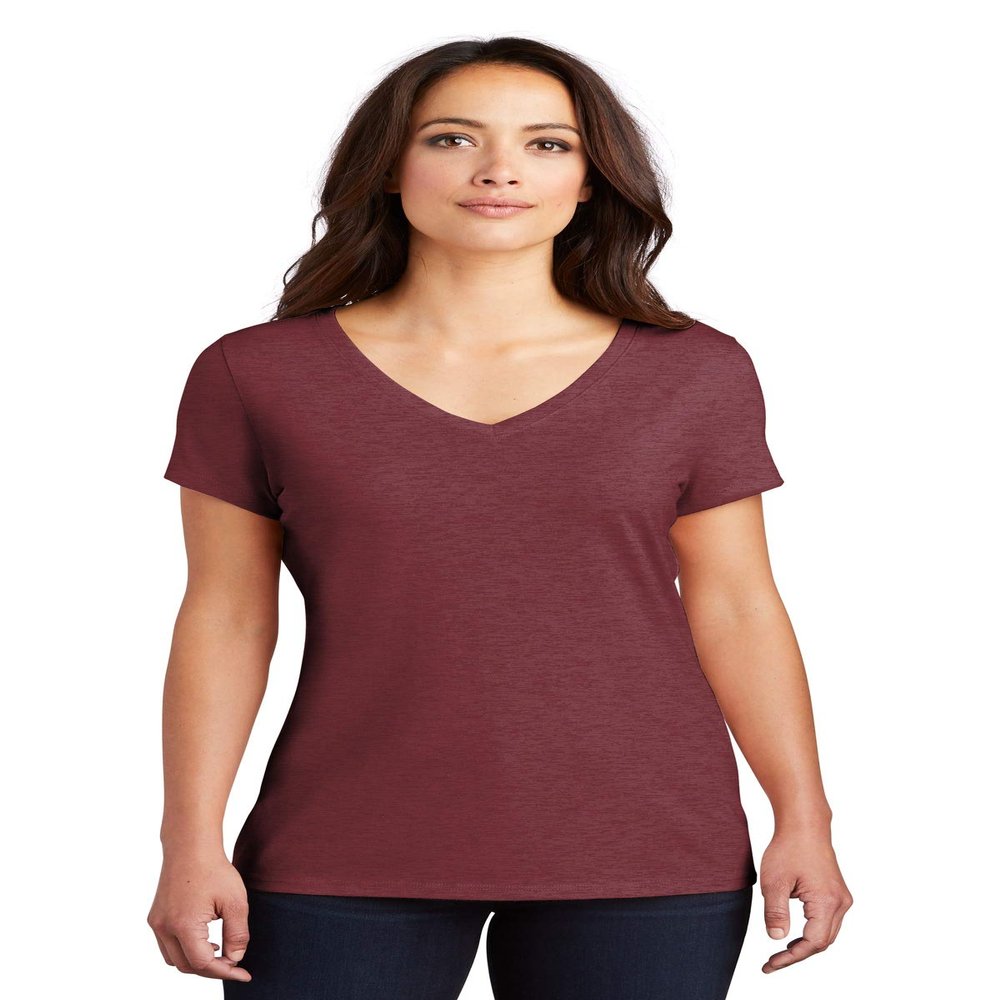 District Women's Perfect Tri V-Neck Tee. DM1350L L Maroon Frost