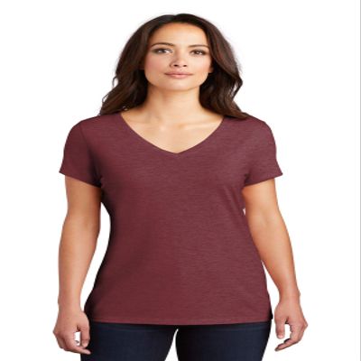 District Women's Perfect Tri V-Neck Tee. DM1350L M Maroon Frost