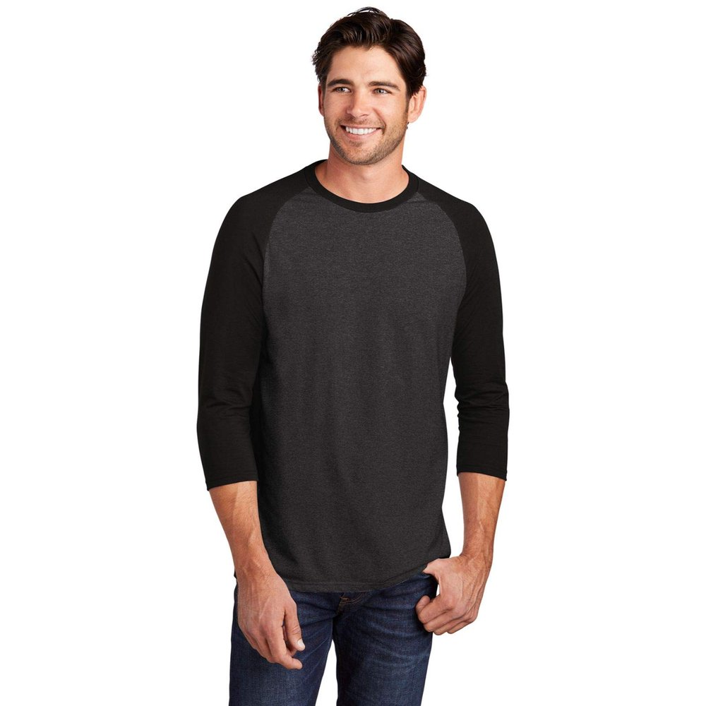 District Perfect Tri 3/4-Sleeve Raglan. DM136 XS Black/ Black Frost