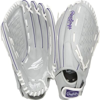 Rawlings Sure Catch Series Fastpitch Softball Glove, Purple/Grey/White, Right Hand Throw, 12.5 inch (SCSB125PU-6/0 12 1/2 BSK/NFC)