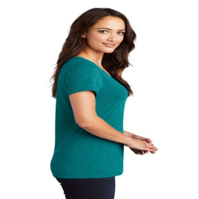 District Women's Perfect Tri V-Neck Tee. DM1350L 3XL Heathered Teal