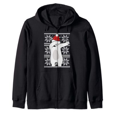 Ugly Christmas Polar Bear Santa Hat Dab Cute Women Men Gift Zip Hoodie