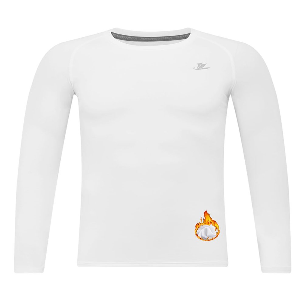 DEVOROPA Youth Boys Compression Thermal Shirt Long Sleeve Fleece Baselayer Soccer Baseball Undershirt White XL