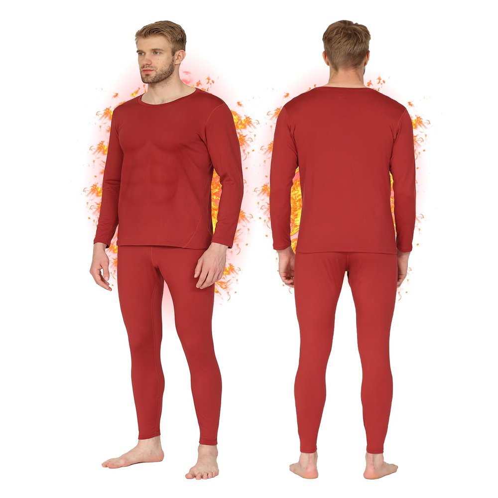 HEROBIKER Men Thermal Underwear Set Winter Skiing Warm Top & Bottom Thermal Long Johns Black (Red, Medium)