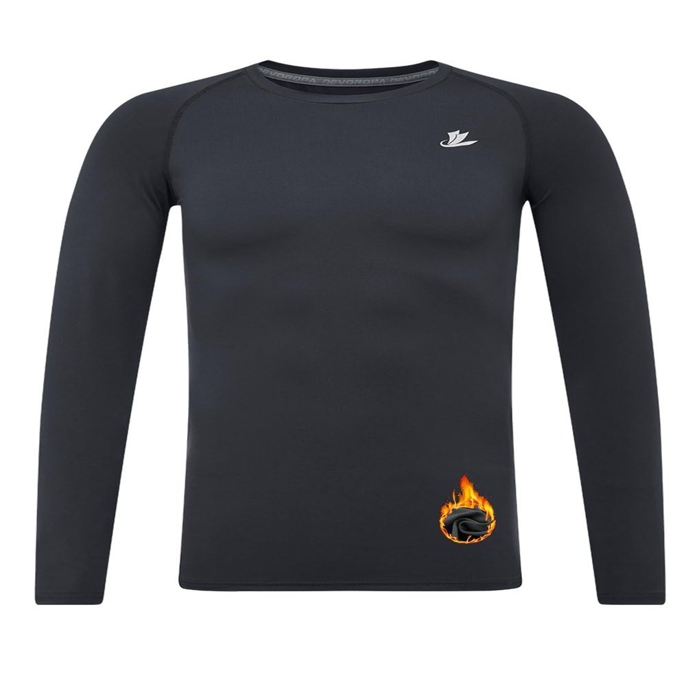 DEVOROPA Youth Boys Compression Thermal Shirt Long Sleeve Fleece Baselayer Soccer Baseball Undershirt Gray XL