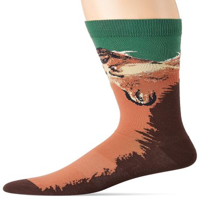 Men's K. Bell Casual Animal Novelty Crew Socks, Grizzly Bear (Green), Shoe Size: 6-12