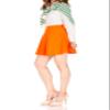 Basic Solid Stretchy Cotton High Waist A-line Flared Skater Mini Skirt (L, Orange) view 2