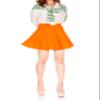 Basic Solid Stretchy Cotton High Waist A-line Flared Skater Mini Skirt (L, Orange) view 3