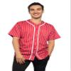 Men's Hipster Hip Hop Button Down Pin Striped Baseball Jersey Short Sleeve Shirt BJ44 - Red - 4X-Large view 1