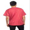 Men's Hipster Hip Hop Button Down Pin Striped Baseball Jersey Short Sleeve Shirt BJ44 - Red - 4X-Large view 3