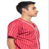 Men's Hipster Hip Hop Button Down Pin Striped Baseball Jersey Short Sleeve Shirt BJ44 - Red - 4X-Large view 4