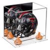 Better Display Cases Acrylic Mini - Miniature Football Helmet (not Full Size) Display Case with Mirror, Orange Risers and Clear Base (A003-OR) view 1